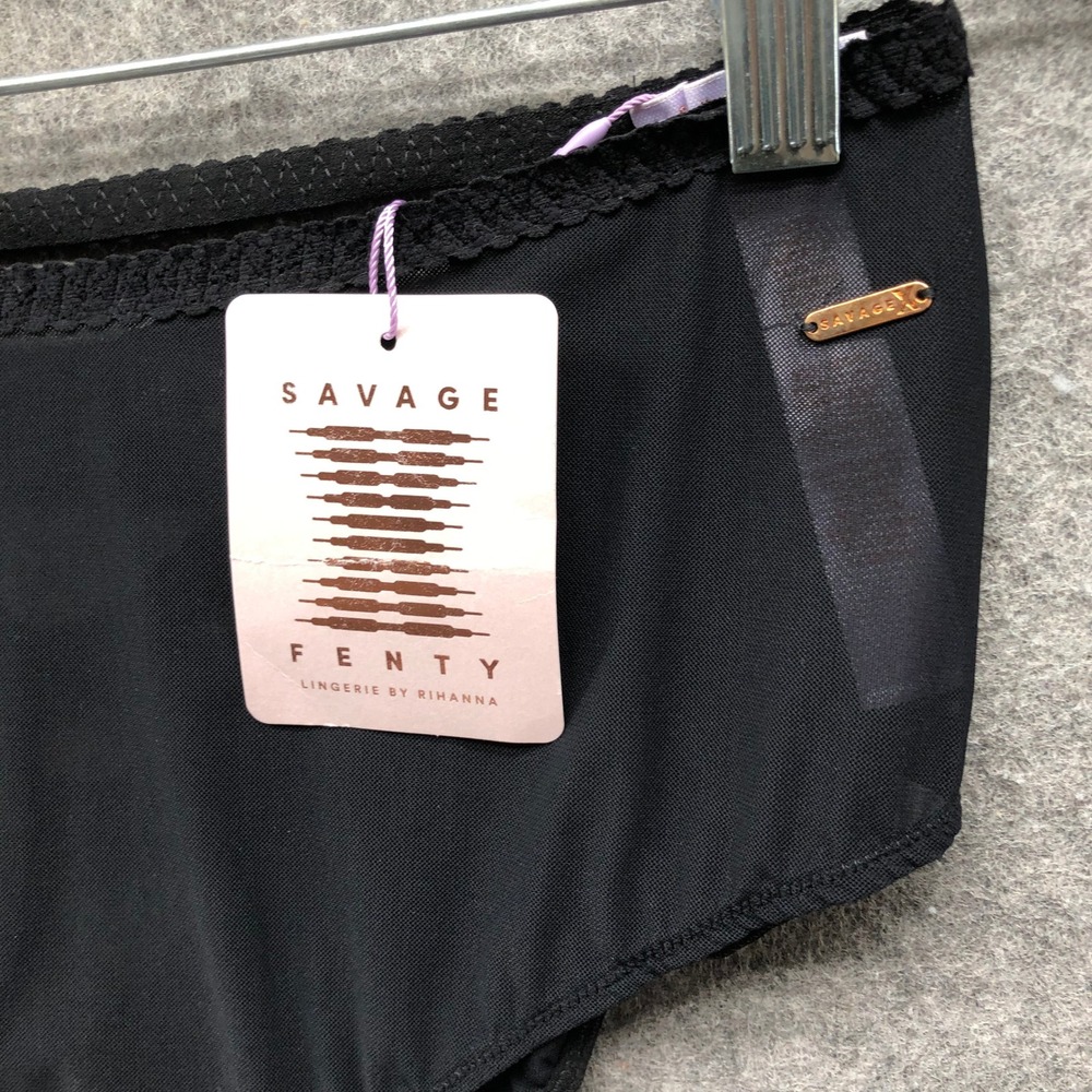NWT Savage X Fenty Lace Up Back High Waist Sheer Panty Womens Small Black Mesh - Picture 3 of 6